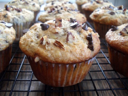 banana nut chocolate chip muffins