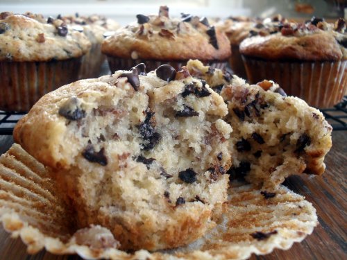 banana nut chocolate chip muffins