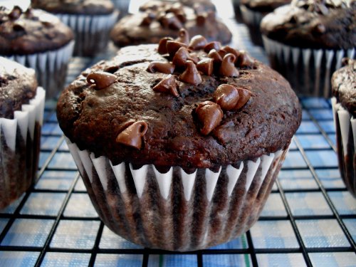 double chocolate banana muffins 6-16-10