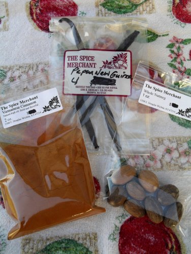 Vietnamese cinnamon, Tahitian vanilla beans, and whole nutmegs