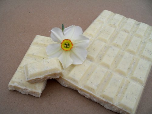 Vegan Vanilla Bean White Chocolate with daffodil