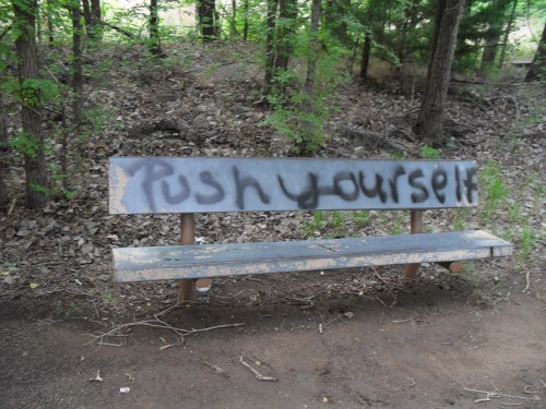 Push Yourself graffiti bench