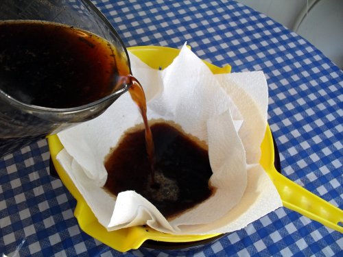 straining coffee