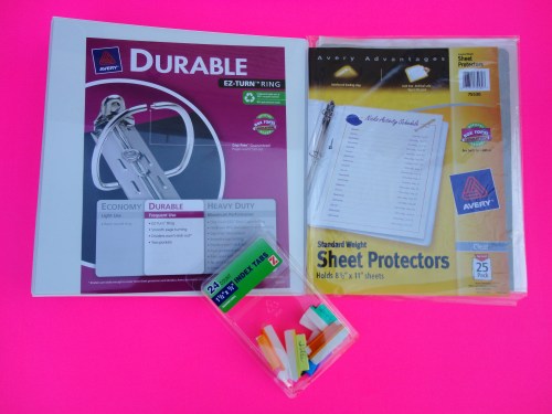 Supplies for Recipe Binder